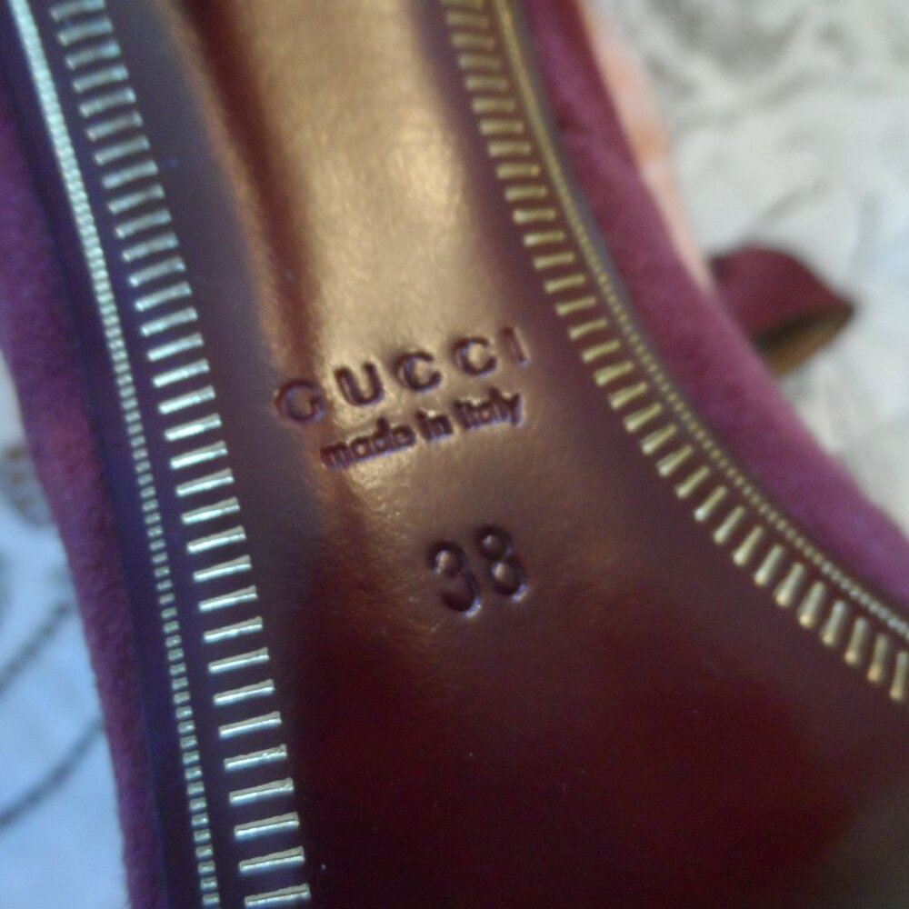 New Gucci Burgundy Kid Suede Leather Heeled Pumps Size 38B - Picture 16 of 16